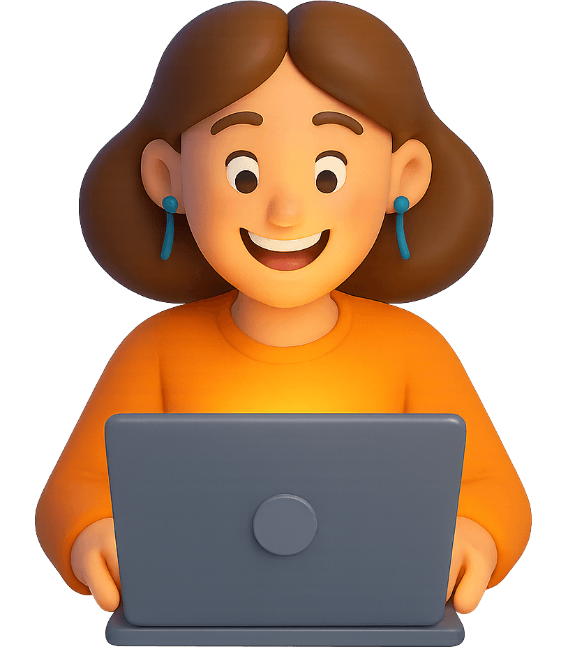 Tula AI mascot working on computer